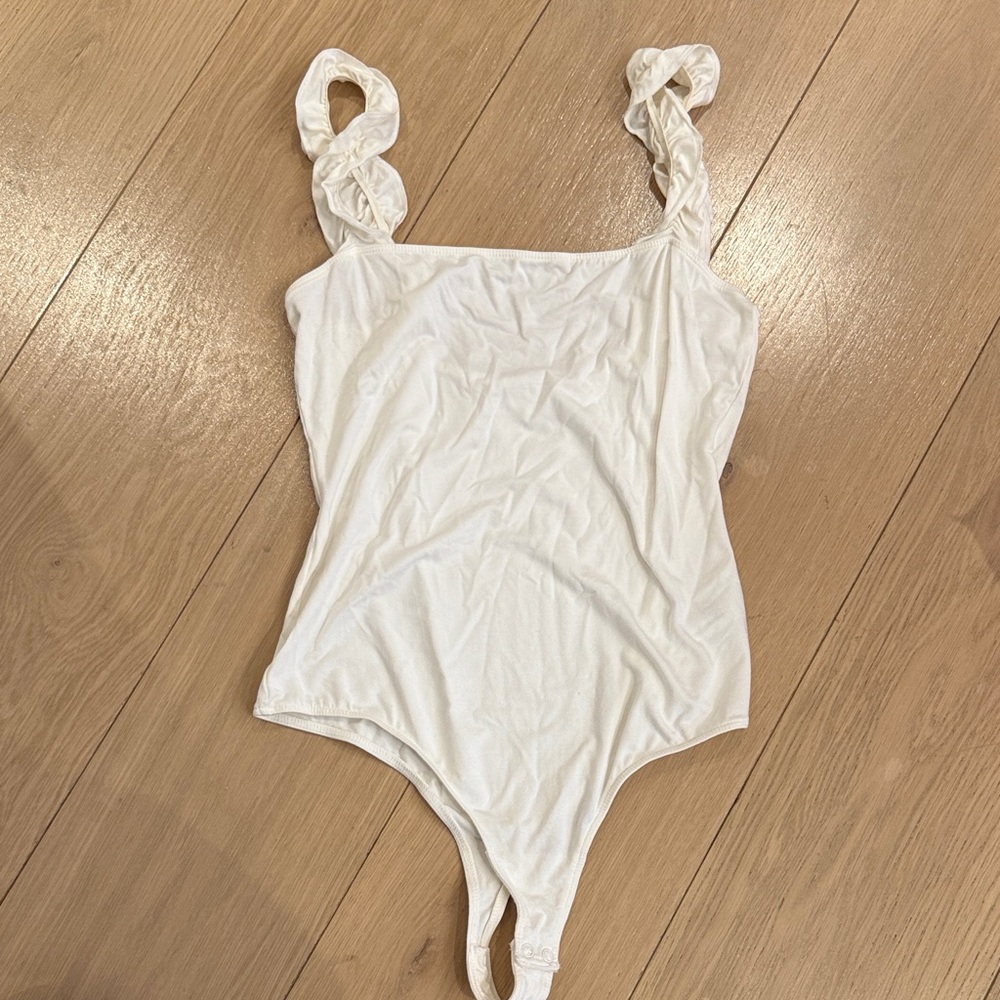 White Women's Bodysuit with Ruffled Straps